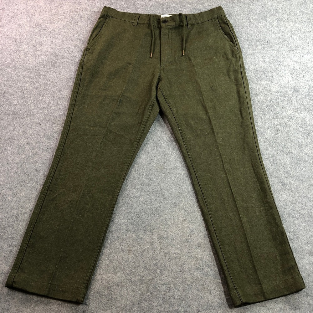 TAYLOR STITCH Mens Pants 36 Olive Green Organic Cotton Linen Drawstring Chino